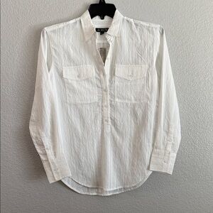 J. Crew White Long-Sleeve Button Front Shirt with Chest Pockets